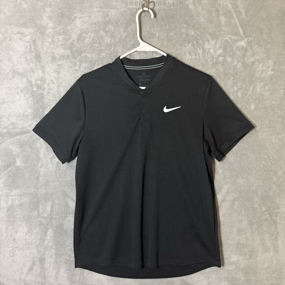 Nike Polo Shirt Mens Medium Black Tennis Court Band Blade Dri Fit Performance - Picture 1 of 7